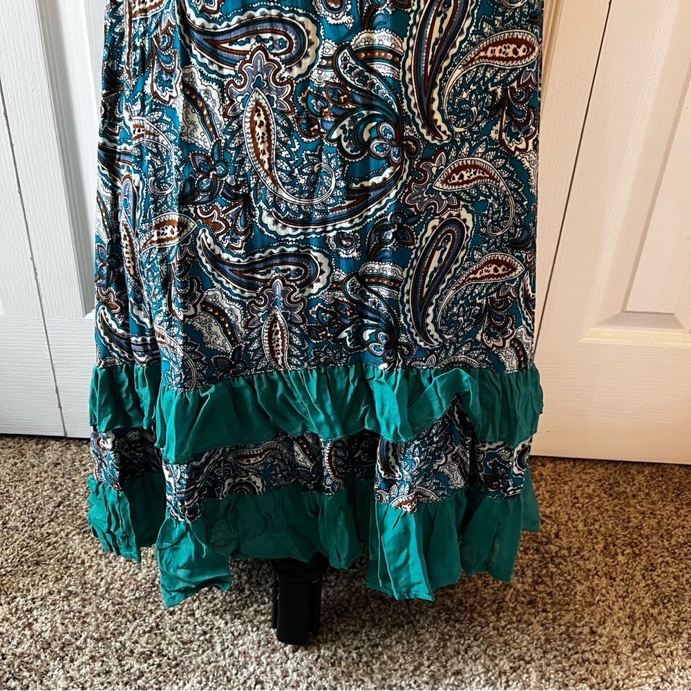 Papillon Teal and Brown Paisley Dress Size Medium - Picture 8 of 14